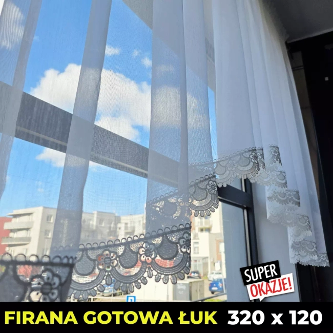 Firana gotowa z gipiurą ŁUK 320x120 (limitowana kolekcja) - na karnisz ok. 150cm